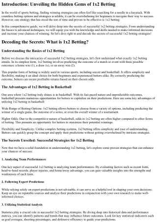 Decoding the Secrets of Successful 1x2 Betting Strategies