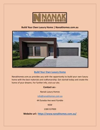 Luxury Residential Builders Australia | Nanakhomes.com.au