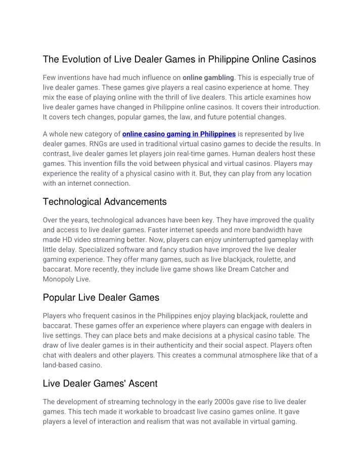 the evolution of live dealer games in philippine