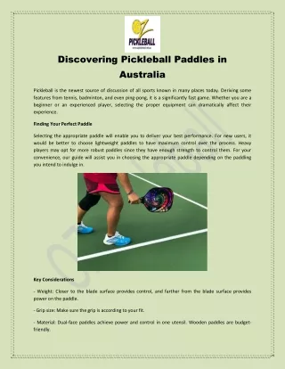 Discovering Pickleball Paddles in Australia