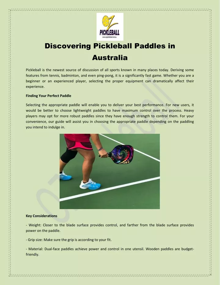 discovering pickleball paddles in australia