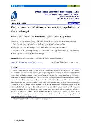 Genetic structure of Rastrococcus invadens populations on citrus in Senegal