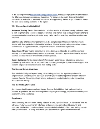 Navigating Financial Waters: Spectra Global Ltd -Your Key to Best Online Trading