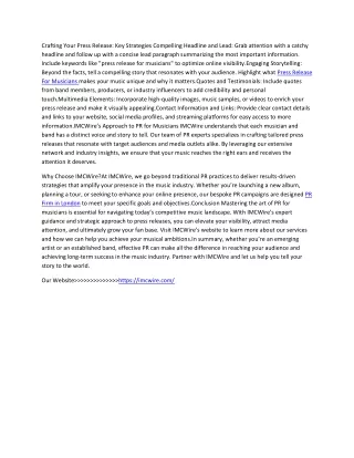 The IMCWire Method for Effective Music Press Releases