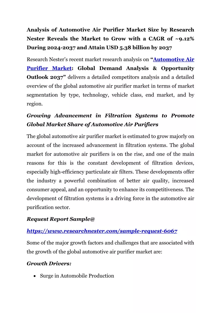 analysis of automotive air purifier market size