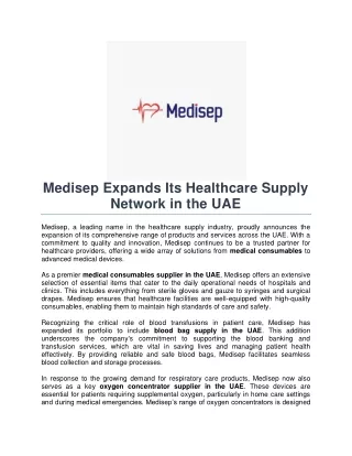 Medisep Expands Its Healthcare Supply Network in the UAE