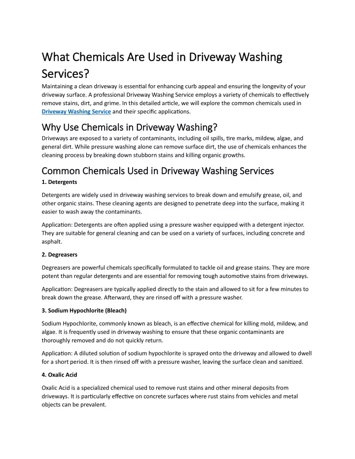 what chemicals are used in driveway washing what