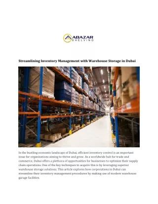 Streamlining Inventory Management with Warehouse Storage in Dubai