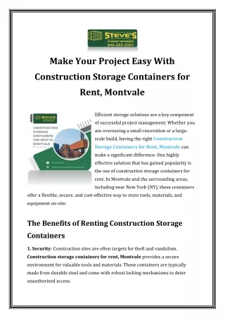 Construction Storage Containers For Rent, Montvale