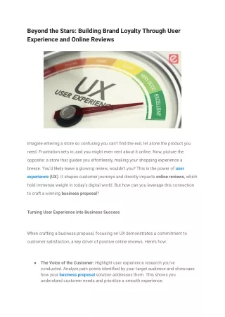 Beyond the Stars_ Building Brand Loyalty Through User Experience and Online Reviews