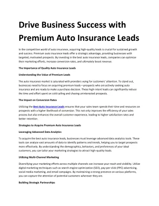 Drive Business Success with Premium Auto Insurance Leads