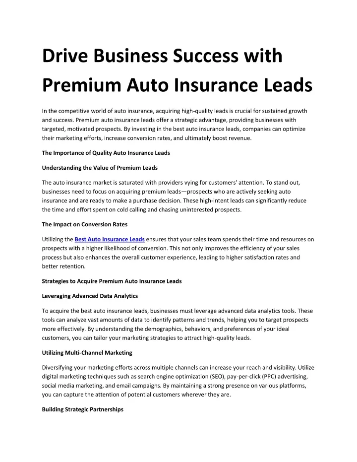 PPT - Drive Business Success with Premium Auto Insurance Leads ...