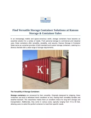 Find Versatile Storage Container Solutions at Kansas Storage & Container Sales