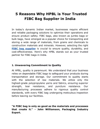 5 Reasons Why HPBL is Your Trusted FIBC Bag Supplier in India