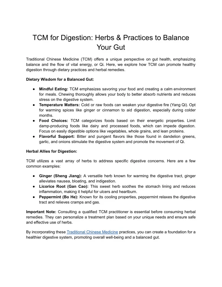 tcm for digestion herbs practices to balance your