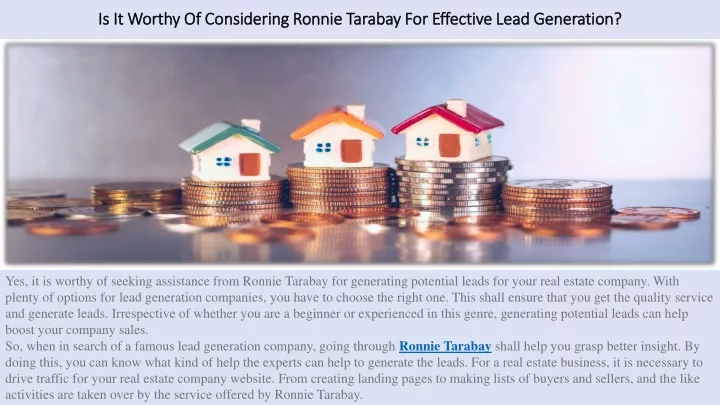 is it worthy of considering ronnie tarabay for effective lead generation