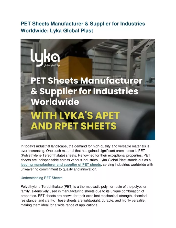 pet sheets manufacturer supplier for industries