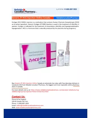 Generic ZY HCG Injection Online Canada