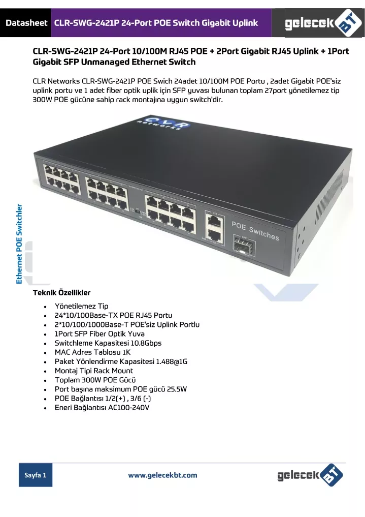 datasheet clr swg 2421p 24 port poe switch