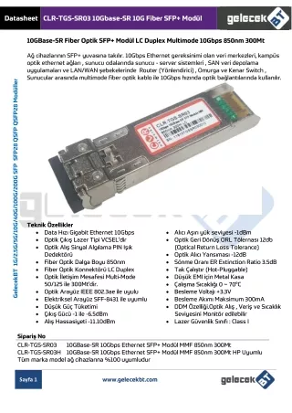 CLR-TGS-SR03 10G SR SFP Fiber Modül GelecekBT