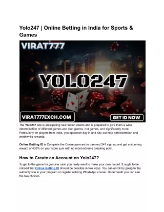 Yolo247 _ Online Betting in India for Sports & Games