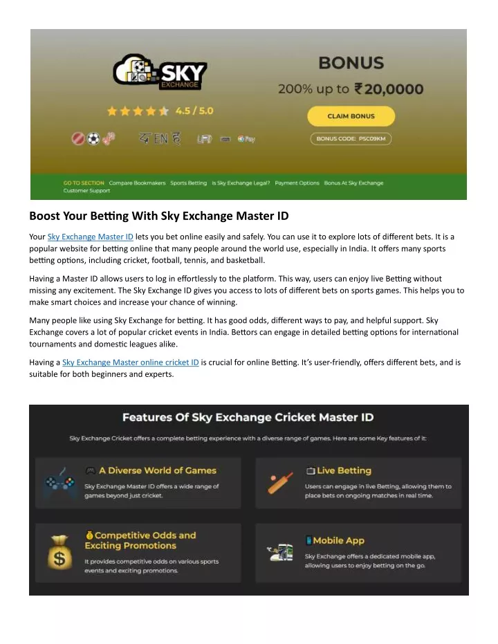 boost your betting with sky exchange master id