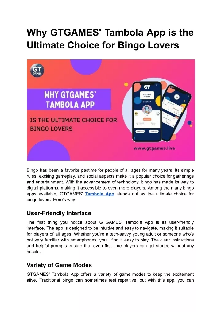 why gtgames tambola app is the ultimate choice
