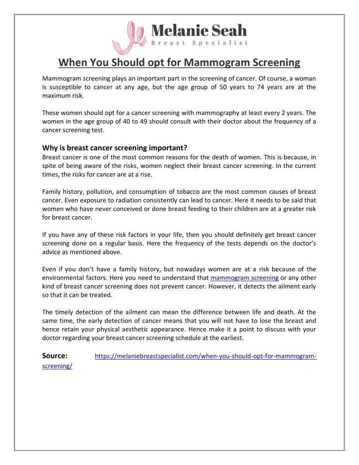 when you should opt for mammogram screening