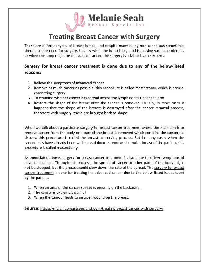 treating breast cancer with surgery