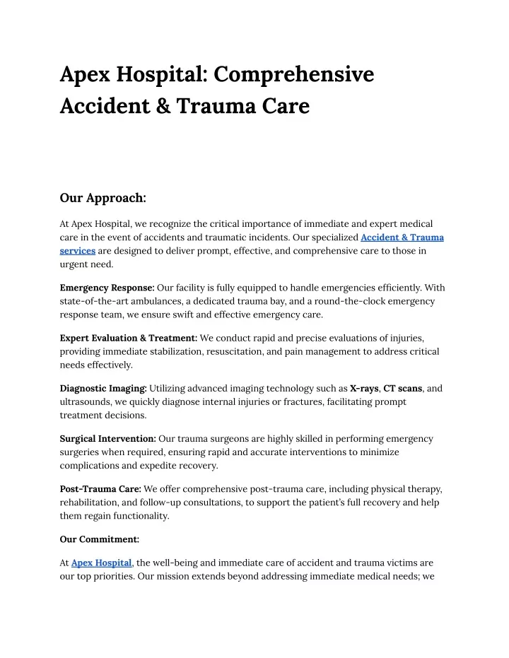 apex hospital comprehensive accident trauma care