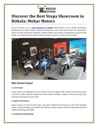 discover the best vespa showroom in rithala mehar