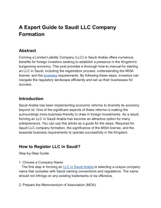A Expert Guide to Saudi LLC Company Formation