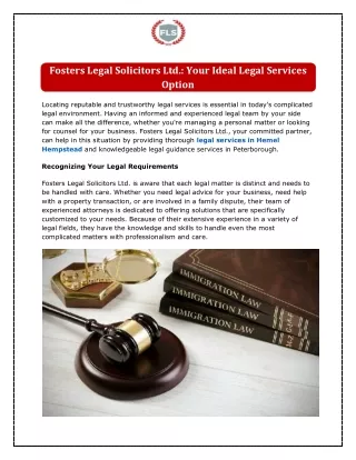 Fosters Legal Solicitors Ltd.: Your Ideal Legal Services Option