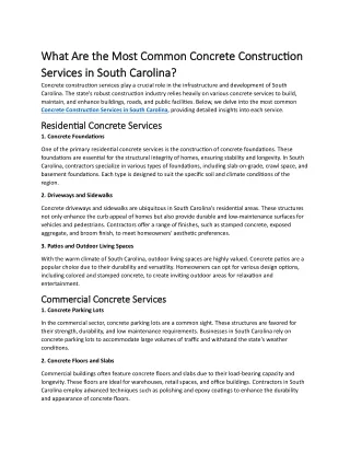 What Are the Most Common Concrete Construction Services in South Carolina?