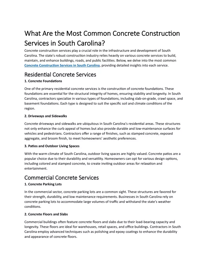 what are the most common concrete construction