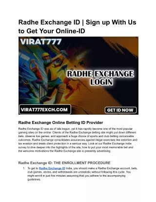 Radhe Exchange ID _ Sign up With Us to Get Your Online-ID