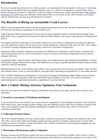 The Duty of a Vehicle Crash Lawyer in Maximizing Your Negotiation
