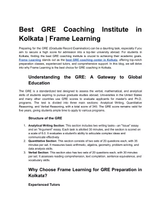 Best GRE Coaching Institute in Kolkata | Frame Learning