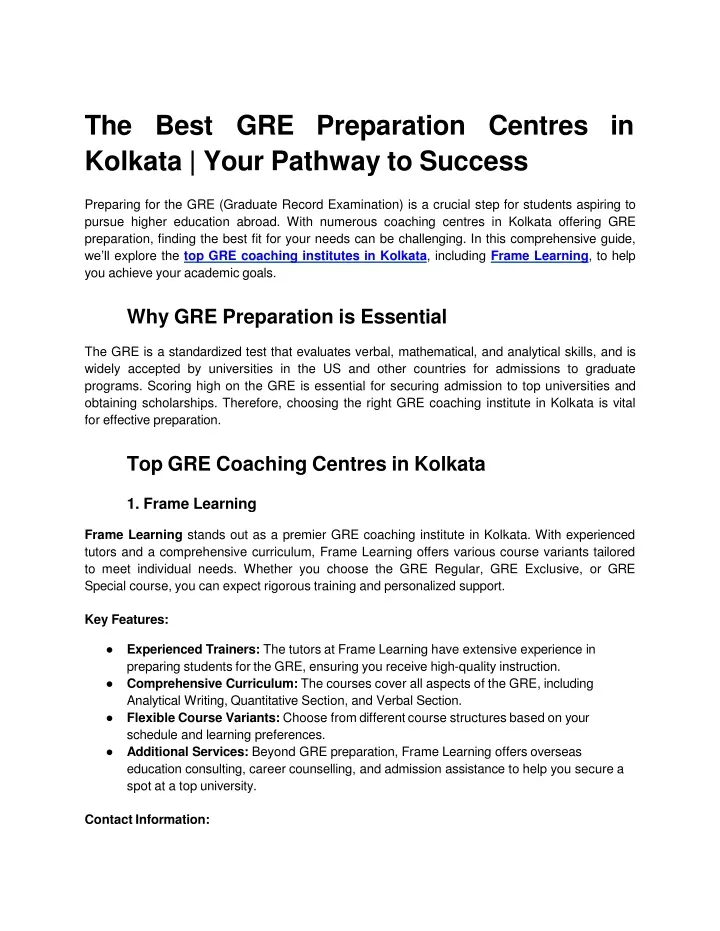 the best gre preparation centres in kolkata your pathway to success