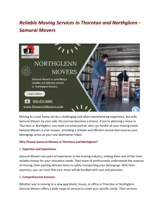 Reliable Moving Services in Thornton and Northglenn - Samurai Movers