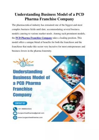 Understanding Business Model of a PCD Pharma Franchise Company