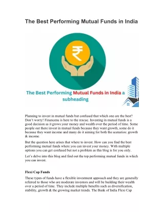 The Best Performing Mutual Funds in India- Financenu