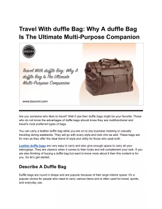 Travel With duffle Bag_ Why A duffle Bag Is The Ultimate Multi-Purpose Companion