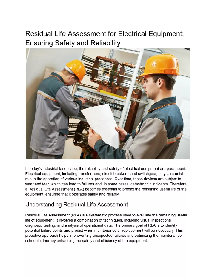 residual life assessment for electrical equipment