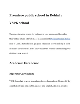 Premiere public school in Rohini : VSPK school