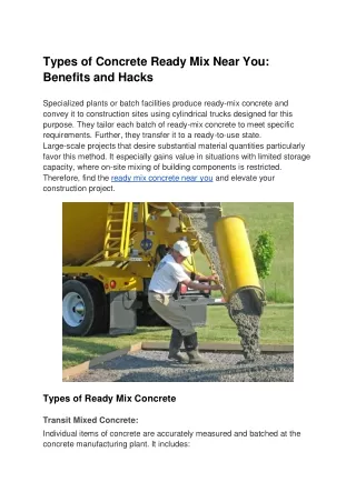 types of concrete ready mix near you benefits
