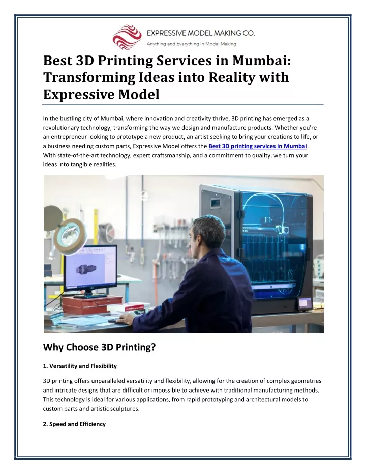 best 3d printing services in mumbai transforming