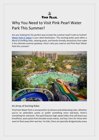 Why You Need to Visit Pink Pearl Water Park This Summer!