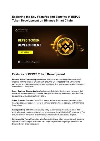 Exploring the Key Features and Benefits of BEP20 Token Development on Binance Smart Chain