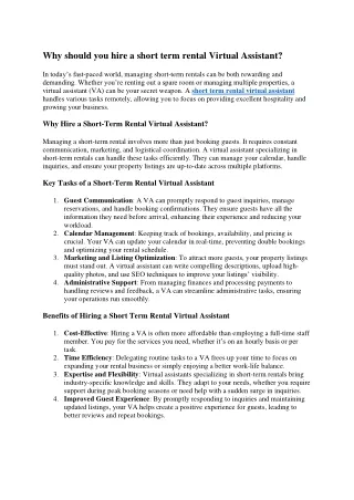 Why should you hire a short term rental virtual assistant